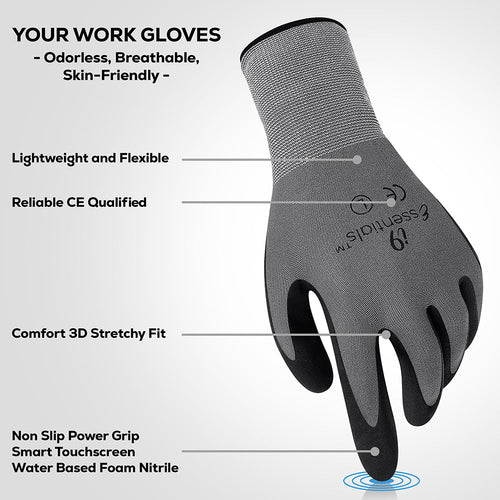 Micro Foam Nitrile Work Gloves | Touch Screen | Grey | L | Pack of 12